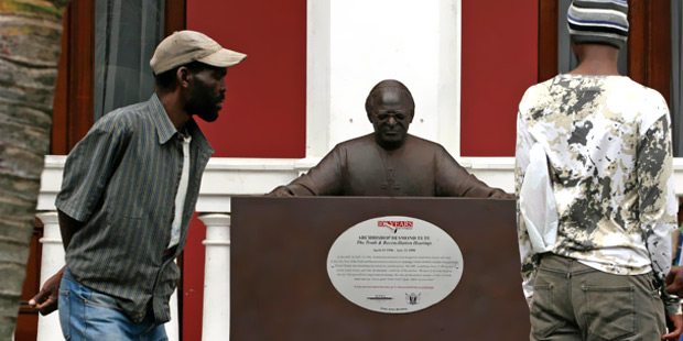 Sunday Times Heritage Project memorial to Archbishop Desmond Tutu, chairperson of the TRC, outside the city hall in East London